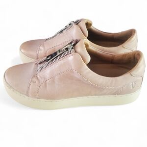 FRYE Lena Distressed Dusty Metallic Pink Leather Low Zip Sneakers Women's Size 6